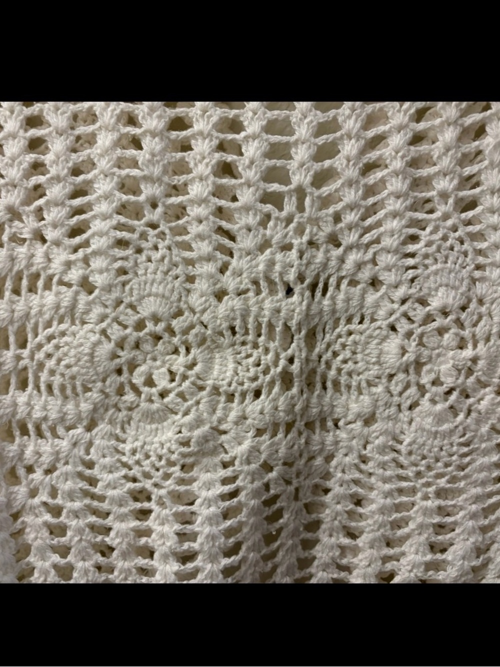Vintage Hand Crocheted Ivory Open Knit Cardigan Sweater Dress - Picture 3 of 4